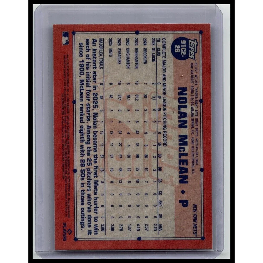 2026 Topps Nolan McLean #91C2-26 1991 Topps Baseball 35th Chrome (Series Two)